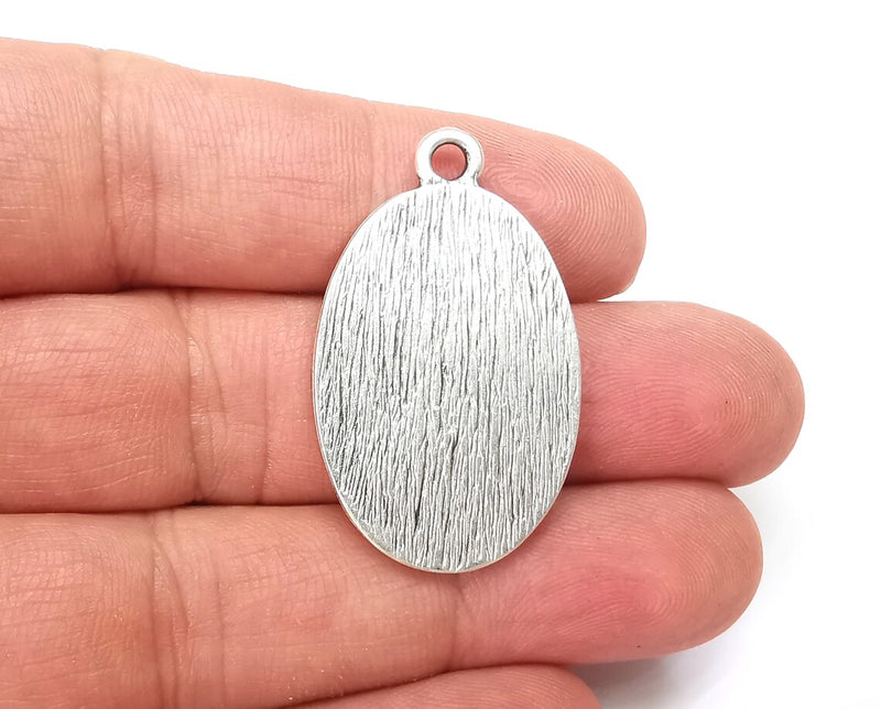 Sprouts Charms, Leaf Oval Dangle Charms, Antique Silver Plated (38x22mm) G33822