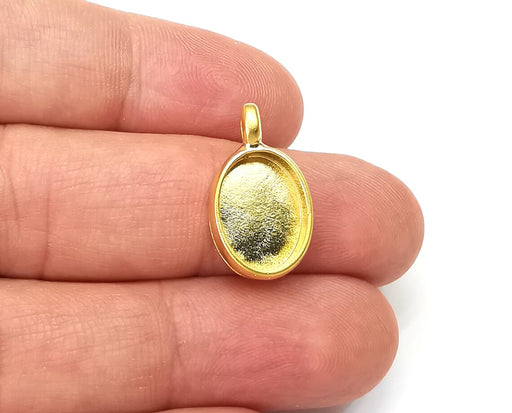 Oval Pendant Blanks, Resin Bezel Bases, Mosaic Mountings, Dry flower Frame, Polymer Clay base, Antique Gold Plated (14x10mm) G33747