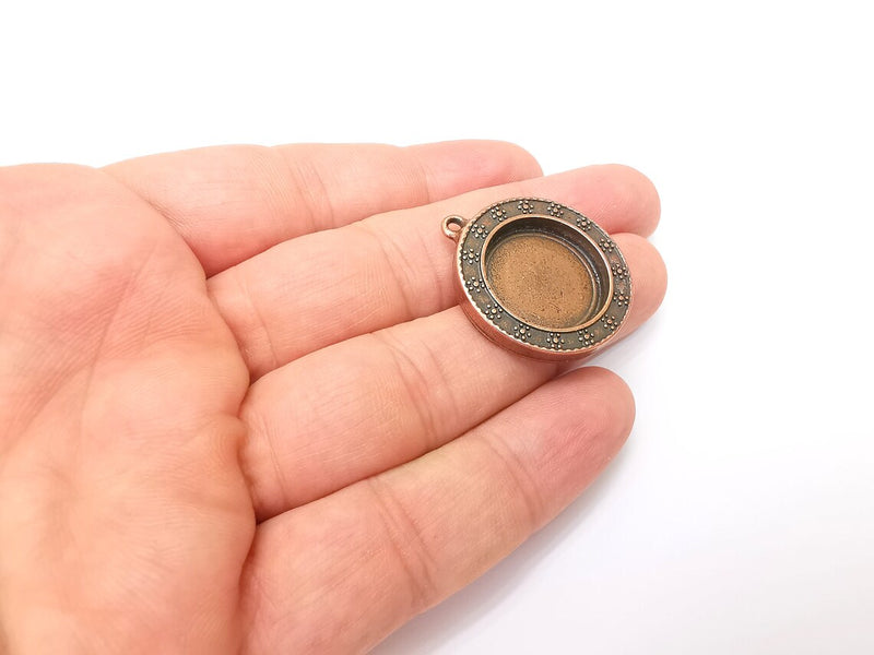 Flower Round Pendant Blanks, Resin Bezel Bases, Mosaic Mountings, Dry flower Frame, Polymer Clay base, Antique Copper Plated (20mm) G33833