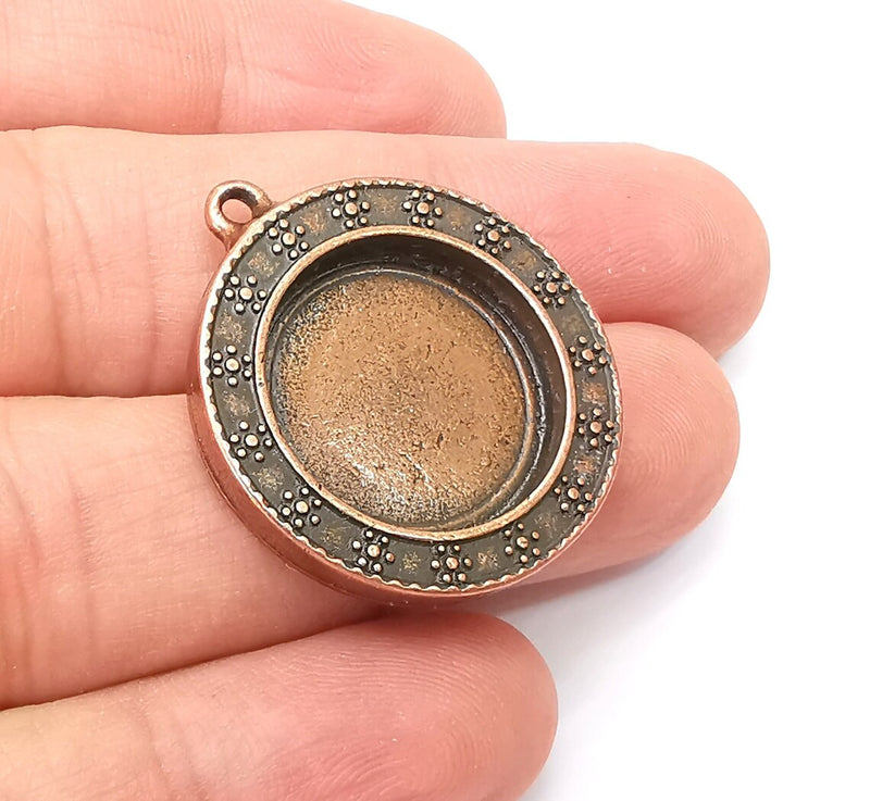 Flower Round Pendant Blanks, Resin Bezel Bases, Mosaic Mountings, Dry flower Frame, Polymer Clay base, Antique Copper Plated (20mm) G33833