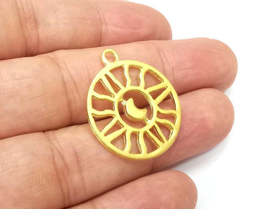 Sun Moon, Crescent Charms, Gold Plated DIY Charms (30x25mm) G33753