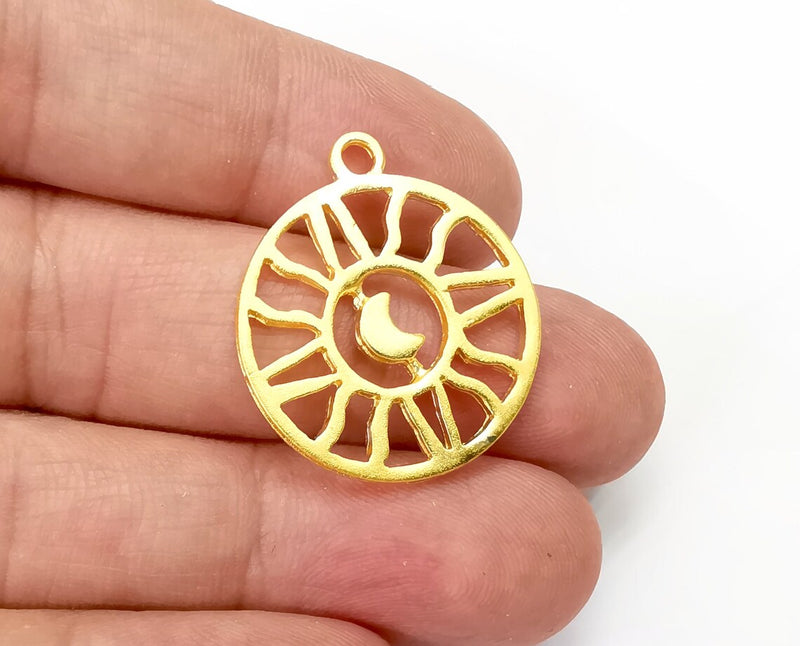 Sun Moon, Crescent Charms, Gold Plated DIY Charms (30x25mm) G33753