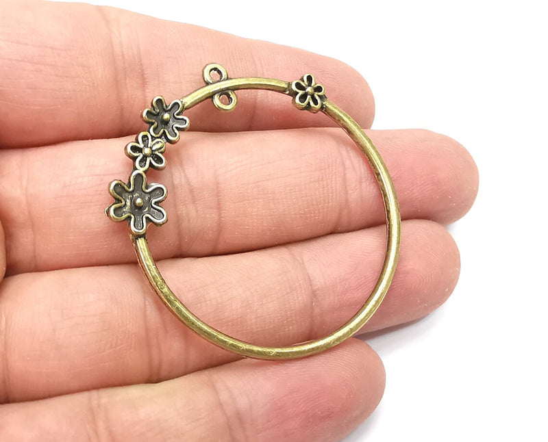 Flowers Hoop Charms, Dangle Charms Antique Bronze Plated (46x43mm) G33873