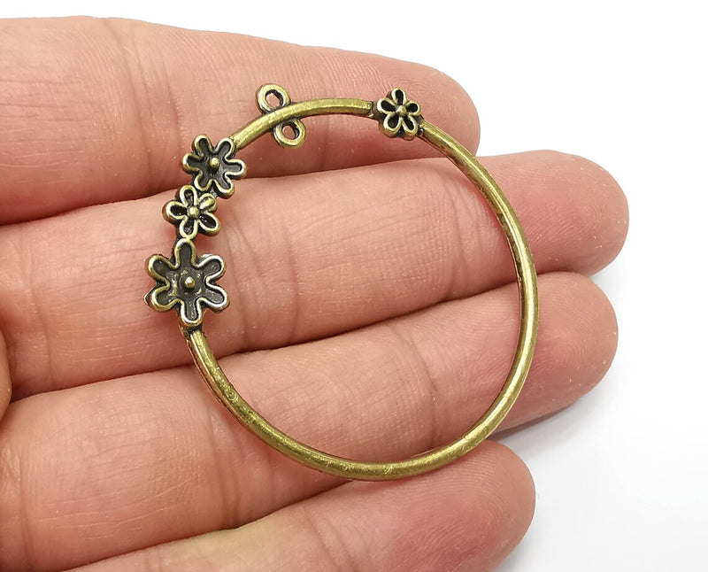 Flowers Hoop Charms, Dangle Charms Antique Bronze Plated (46x43mm) G33873