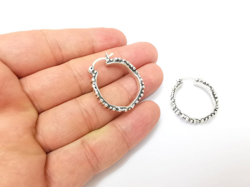 Silver Hoop Earrings, Antique Silver Plated Hoop Earring, Findings
