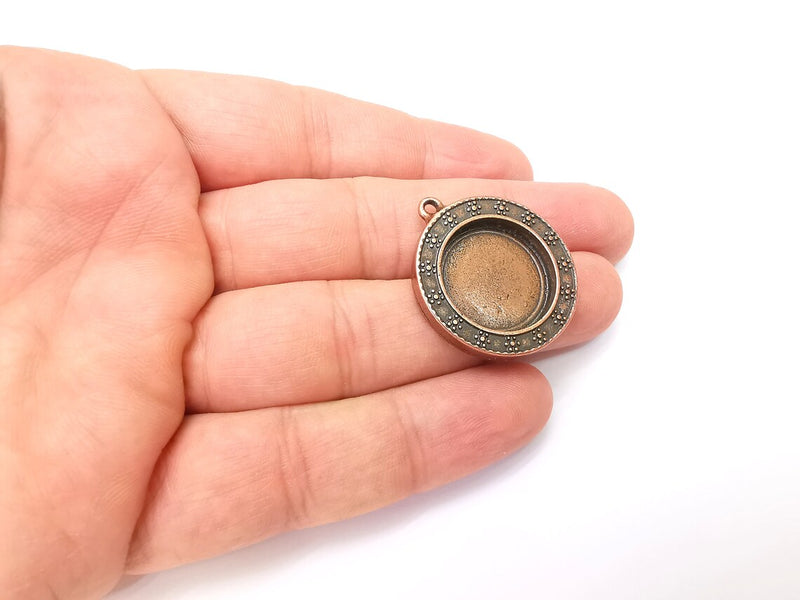 Flower Round Pendant Blanks, Resin Bezel Bases, Mosaic Mountings, Dry flower Frame, Polymer Clay base, Antique Copper Plated (20mm) G33833