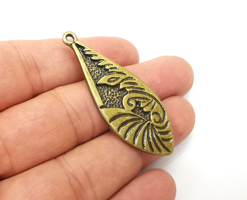 Leaf Drop Charms, Dangle Charms Antique Bronze Plated (52x20mm) G33905