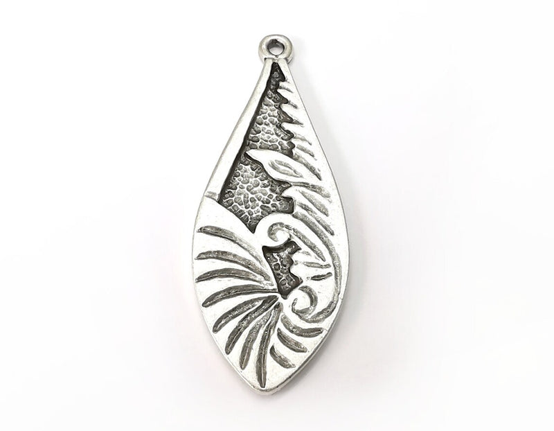 Leaf Drop Charms, Dangle Charms Antique Silver Plated (52x20mm) G33849