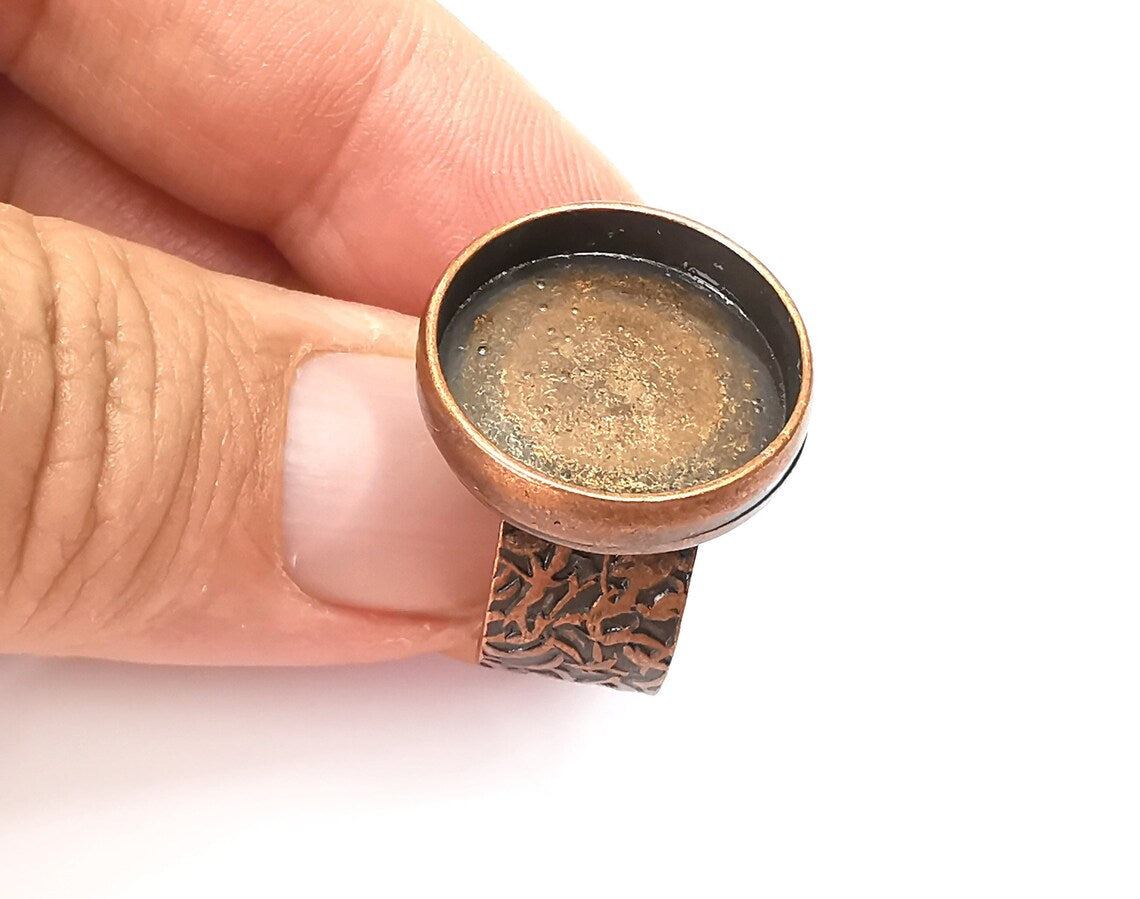 Round Ring Blank Setting, Cabochon Mounting, Adjustable Resin Ring Base, Inlay Ring Blank Mosaic Bezels Antique Copper Plated (18mm) G33920