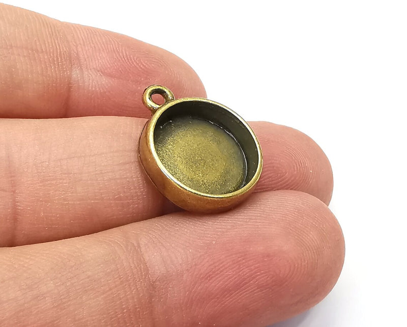 2 Round Pendant Blanks, Resin Bezel Bases, Mosaic Mountings, Dry flower Frame, Polymer Clay base, Antique Bronze Plated (14mm) G33946