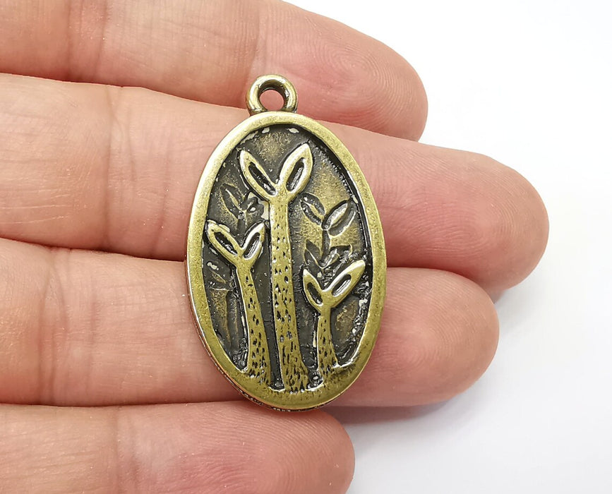 Sprouts Charms, Leaf Oval Dangle Charms, Antique Bronze Plated (38x22mm) G33889