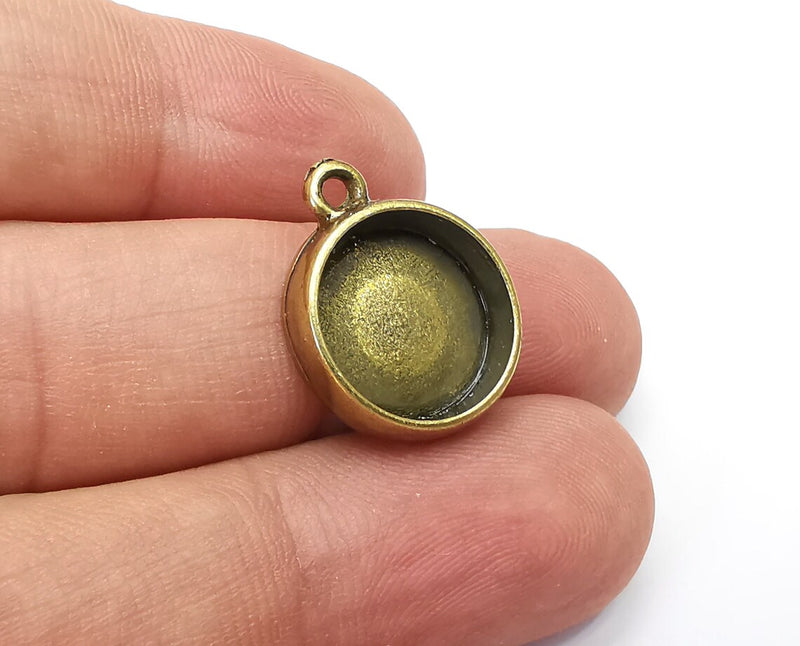 2 Round Pendant Blanks, Resin Bezel Bases, Mosaic Mountings, Dry flower Frame, Polymer Clay base, Antique Bronze Plated (14mm) G33946