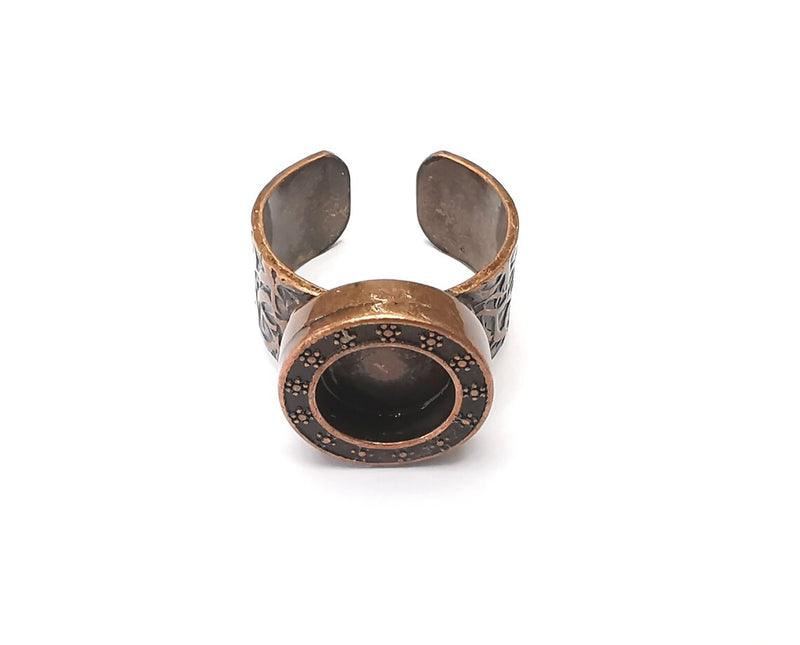 Flower Round Ring, Flat Blank Setting, Cabochon Mounting, Adjustable Resin Base Bezels, Antique Copper Plated (10mm) G34002