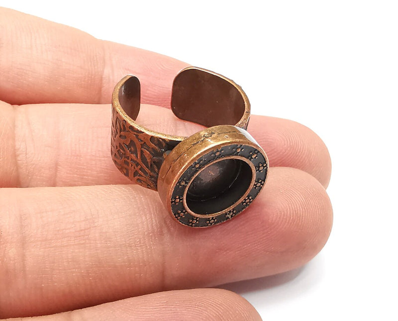 Flower Round Ring, Flat Blank Setting, Cabochon Mounting, Adjustable Resin Base Bezels, Antique Copper Plated (10mm) G34002