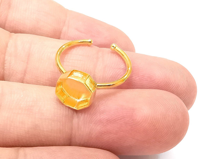 Octagon Shiny Gold Ring Bezels Settings Resin Backs Cabochon Mounting Gold Plated Brass Adjustable Ring Base (8mm blank) G33962