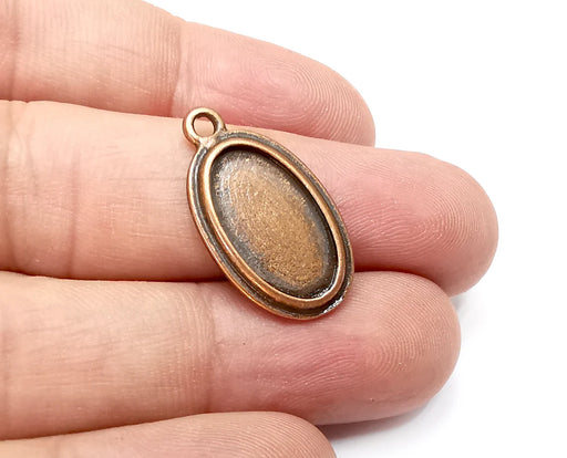Oval Charm Bezel, Resin Blank, inlay Mounting, Mosaic Pendant Frame, Cabochon Base,Dry Flower Setting,Antique Copper Plated (18x10mm) G34023