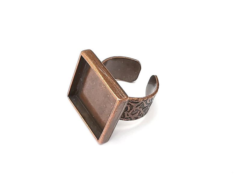 Square Ring Blank Setting, Cabochon Mounting, Adjustable Resin Ring Base, Inlay Ring Blank Mosaic Bezels Antique Copper Plated (20mm) G34028