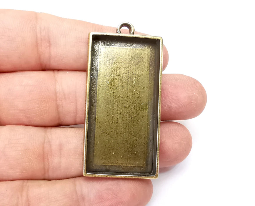 Rectangle Pendant Blanks, Resin Bezel Bases, Mosaic Mountings, Polymer Clay base, Antique Bronze Plated (50x25mm) G33973