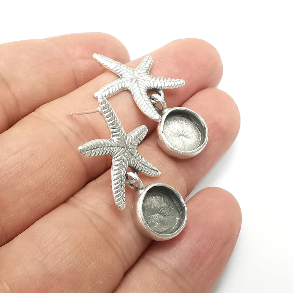 Starfish Earring, Dangle Earring Blank, Antique Silver Plated Brass Earring Base ( 10mm blanks ) G34071