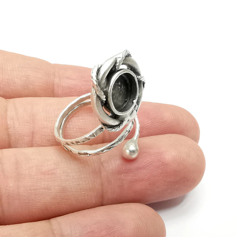 Wrap Ring Blank Settings, Cabochon Mounting, Adjustable Antique Silver Resin Ring Base Bezel, Inlay Mosaic Cabochon (8mm) G34076