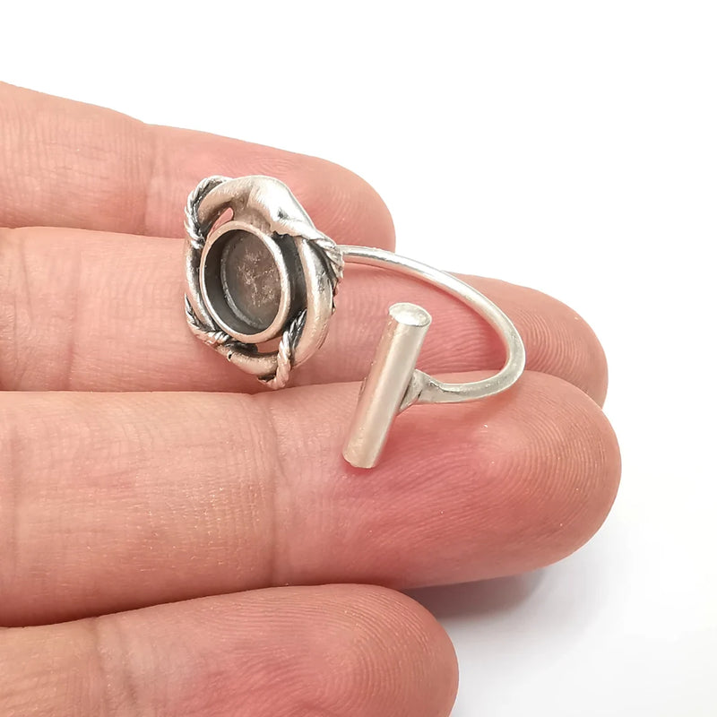 Rod Ring Blank Settings, Cabochon Mounting, Adjustable Antique Silver Resin Ring Base Bezel, Inlay Mosaic Cabochon (8mm) G34083