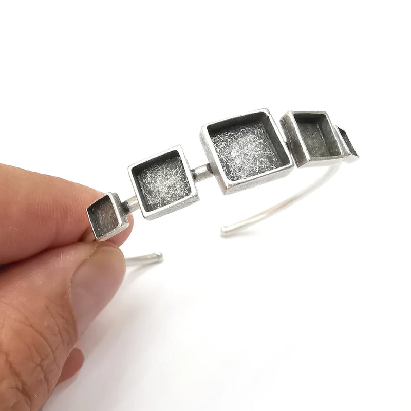 Bracelet Bezel Cuff Blank Resin Mountings Cabochon Base Settings Antique Silver Plated Brass Adjustable Bracelet (10 8 6 mm) G34084