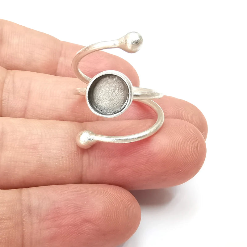 Wrap Ring Blank Settings, Cabochon Mounting, Adjustable Antique Silver Resin Ring Base Bezel, Inlay Mosaic Cabochon (8mm) G34086