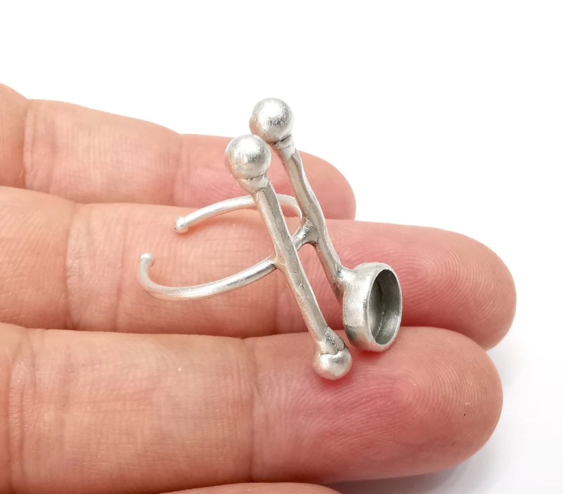 Bars Ring Blank Settings, Cabochon Mounting, Adjustable Antique Silver Resin Ring Base Bezel, Inlay Mosaic Cabochon (8mm) G34038