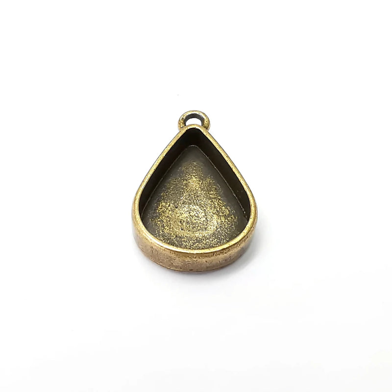 4 Drop Pendant Blanks, Resin Bezel Bases, Mosaic Mountings, Dry flower Frame, Polymer Clay base, Antique Bronze Plated (18x13mm) G34069