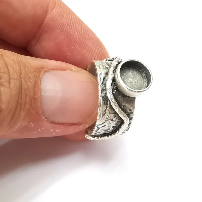 Band Ring Blank Settings, Cabochon Mounting, Adjustable Antique Silver Resin Ring Base Bezel, Inlay Mosaic Cabochon (8mm) G34087