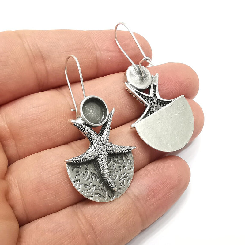 Starfish Earring, Dangle Earring Blank, Antique Silver Plated Brass Earring Base (8mm blanks ) G34080