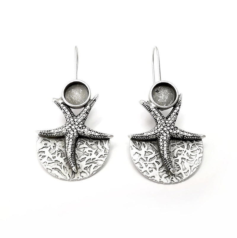 Starfish Earring, Dangle Earring Blank, Antique Silver Plated Brass Earring Base (8mm blanks ) G34080
