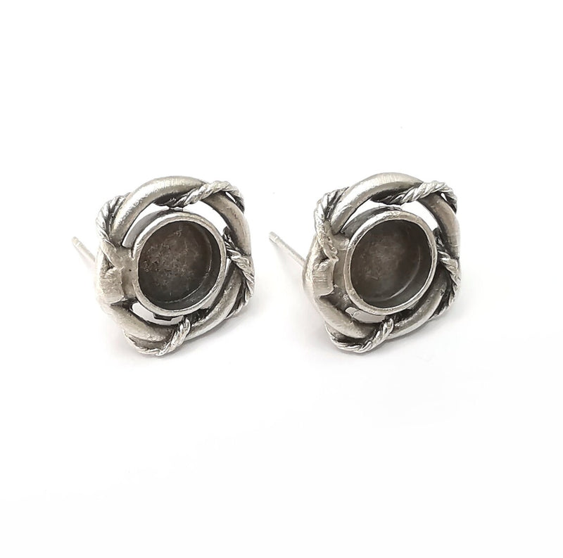 Silver Earring Set Base Wire Antique Silver Plated Brass Earring Base (8mm blanks) G34112