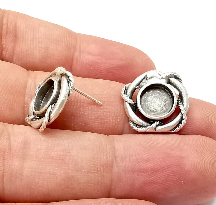 Silver Earring Set Base Wire Antique Silver Plated Brass Earring Base (8mm blanks) G34112