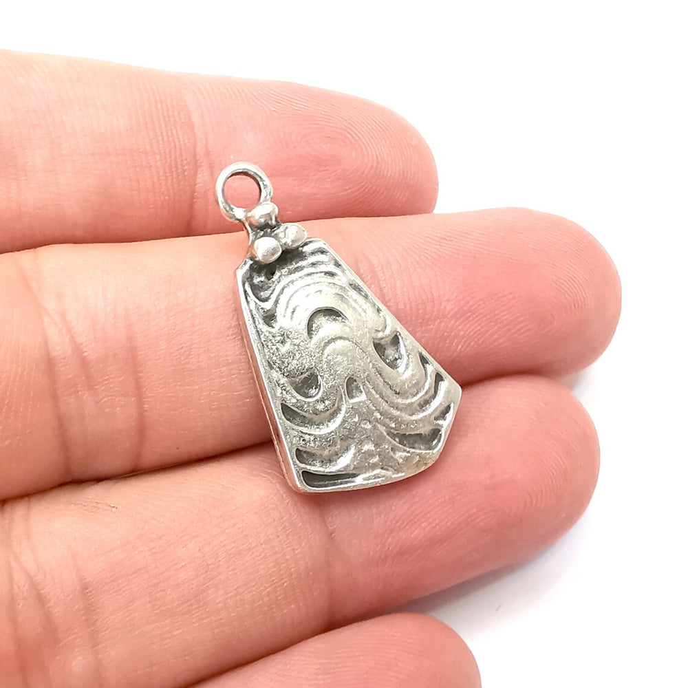 2 Wave Charms, Antique Silver Plated Pendant (31x18mm) G34121
