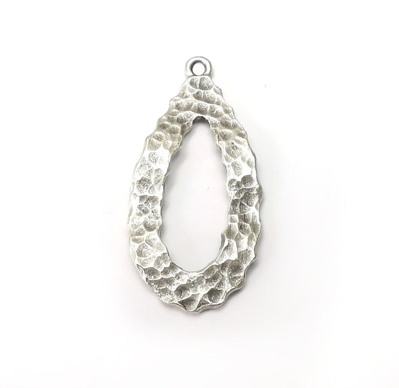 2 Drop Organic Charms, Antique Silver Plated (42x20mm) G34138