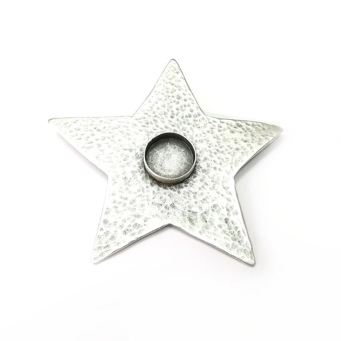 Star Pendant Base Setting Bezel Blank Antique Silver Plated Brass Pendant (68mm) (14mm blank) G34090