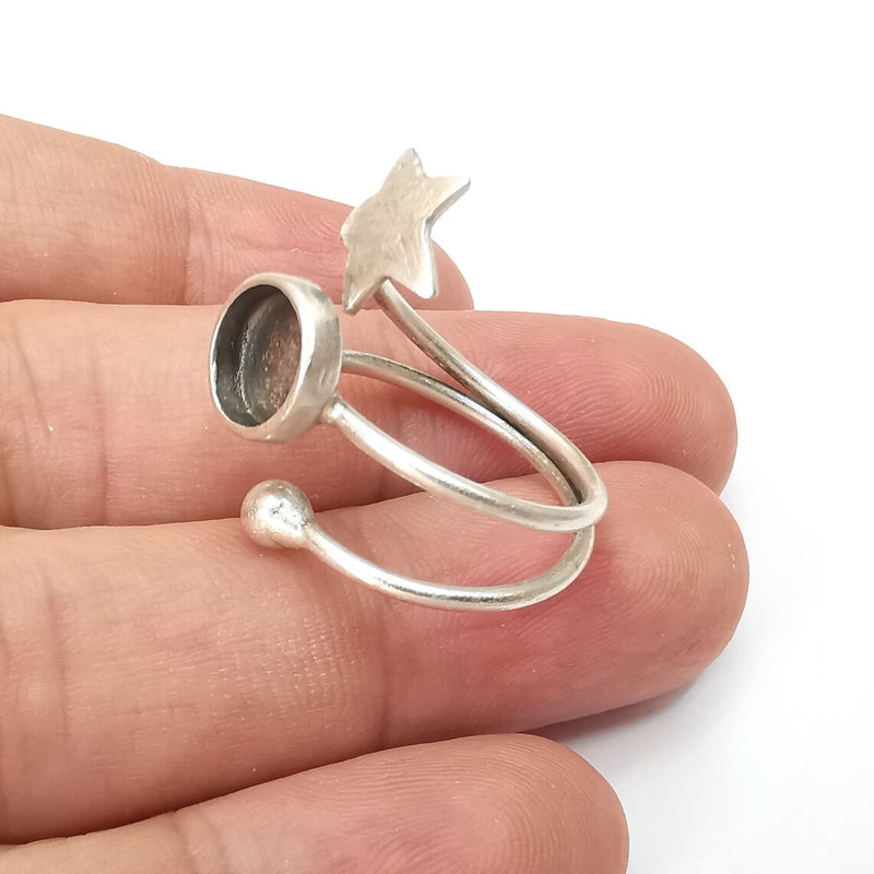 Star Ring Blank Settings, Cabochon Mounting, Adjustable Antique Silver Resin Ring Base Bezel, Inlay Mosaic Cabochon (8mm) G34091