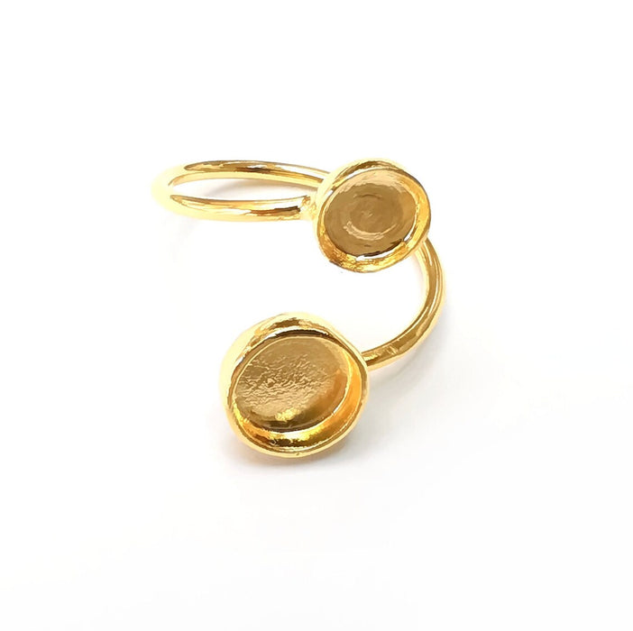 Wrap Twin Blank Shiny Gold Ring Bezels Settings Resin Backs Cabochon Mounting Gold Plated Brass Adjustable Ring Base (8mm 6mm blank) G34110