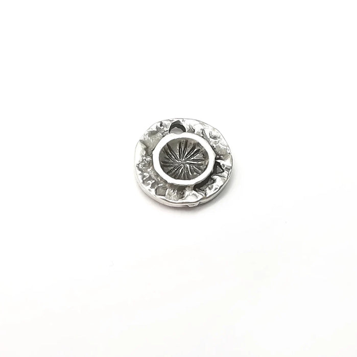 5 Round Charms Blanks, Resin Bezel Bases, Mosaic Mountings, Dry flower Frame, Polymer Clay base, Antique Silver Plated (5mm) G34201