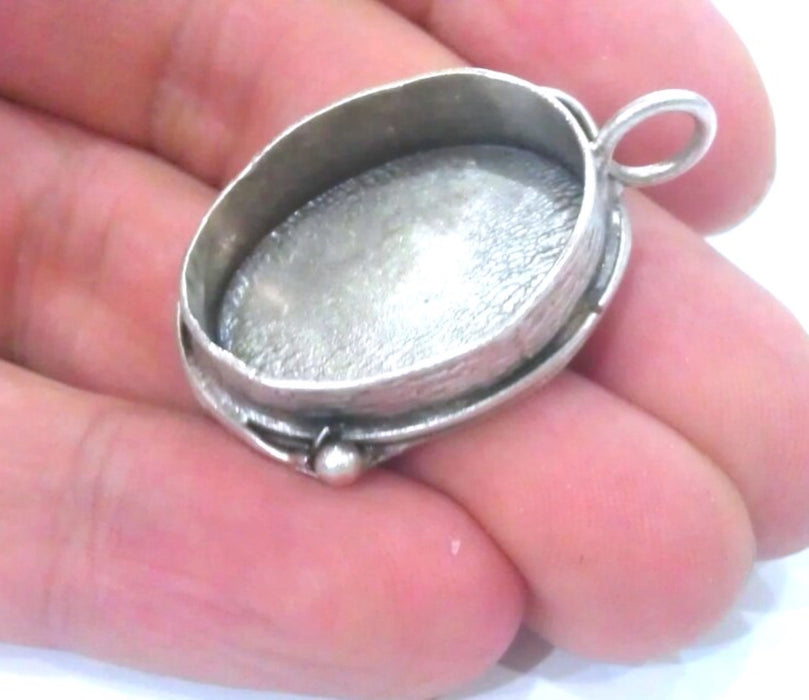 Silver Pendant Blank Antique Silver Plated Brass Bezel Settings , Mountings , Findings  (25x18 mm)  G13950