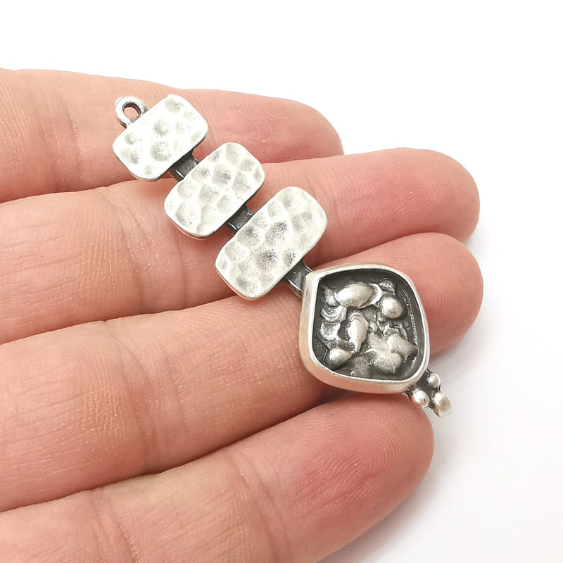Hammered Charms, Antique Silver Plated Dangle Charms (59x18mm) G34174