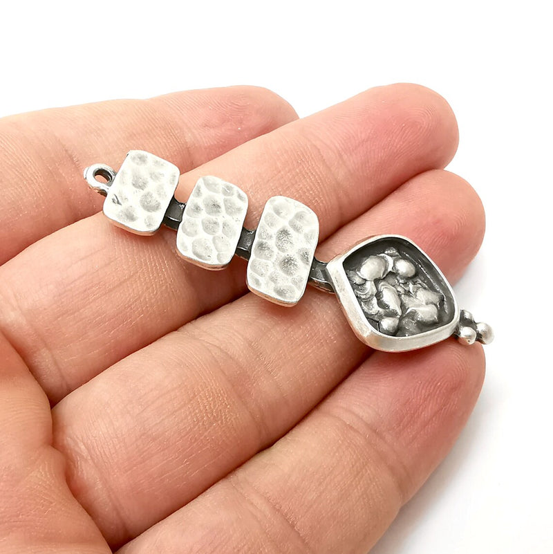 Hammered Charms, Antique Silver Plated Dangle Charms (59x18mm) G34174