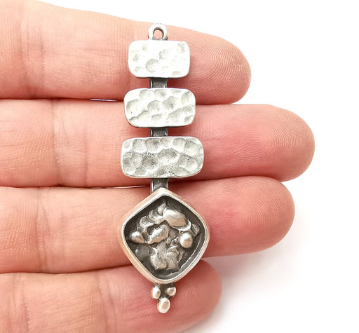 Hammered Charms, Antique Silver Plated Dangle Charms (59x18mm) G34174
