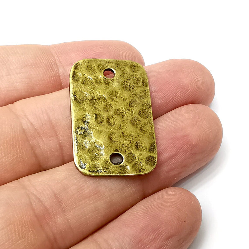 Hammered Rectangle Connector Charms, Antique Bronze Plated Charms (33x20mm) G34262