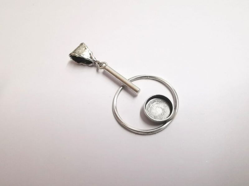 Circles Hammered Dangle Pendant Base Setting Bezel Blank Antique Silver Plated Brass Pendant (60x30 mm) (12mm blanks) G34195