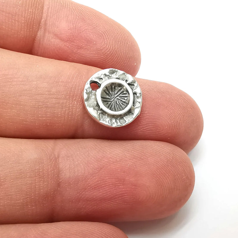 5 Round Charms Blanks, Resin Bezel Bases, Mosaic Mountings, Dry flower Frame, Polymer Clay base, Antique Silver Plated (5mm) G34201