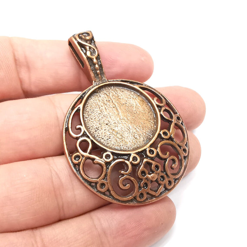 Round Filigree Pendant Blank Bezel Setting Resin Blank Antique Copper Plated Pendant (24mm) G34221