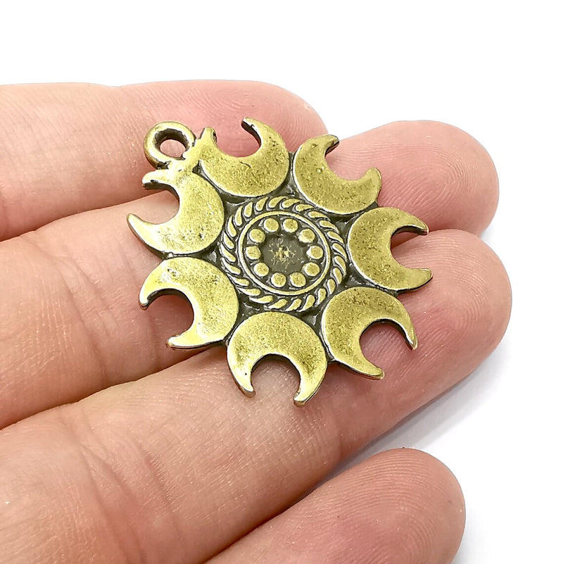 Crescent Moon Round Charms, Antique Bronze Plated (37x32mm) G34222