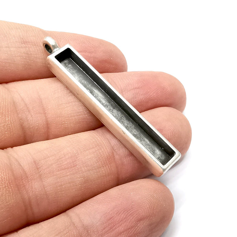 Rectangle Pendant Blanks, Resin Bezel Bases, Mosaic Mountings, Dry flower Frame, Polymer Clay base, Antique Silver Plated (40x5mm) G34306